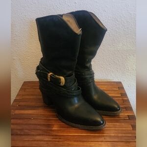 Women's Freebird By Steven Cadence Black Leather Harness Boots Size 7